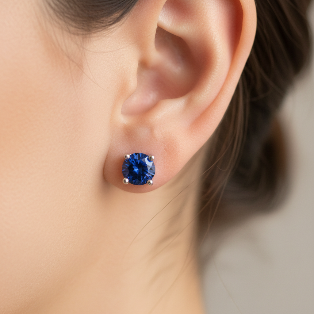 Kids Sapphire September Birthstone Cubic Zirconia Silver 5 mm Claw Set Earring.