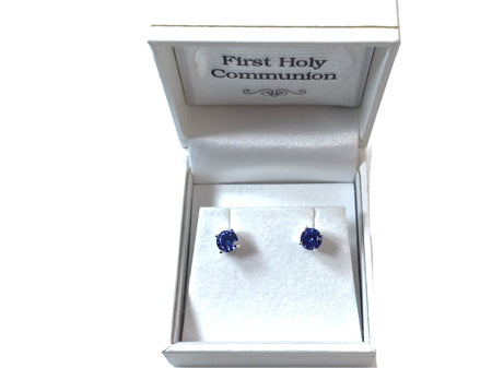 Kids Sapphire September Birthstone Cubic Zirconia Silver 5 mm Claw Set Earring.