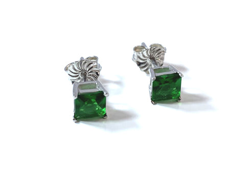 Emerald Cz May Month Birthstone Cubic Zirconia Silver Square 3mm x 3mm Claw Set Earring