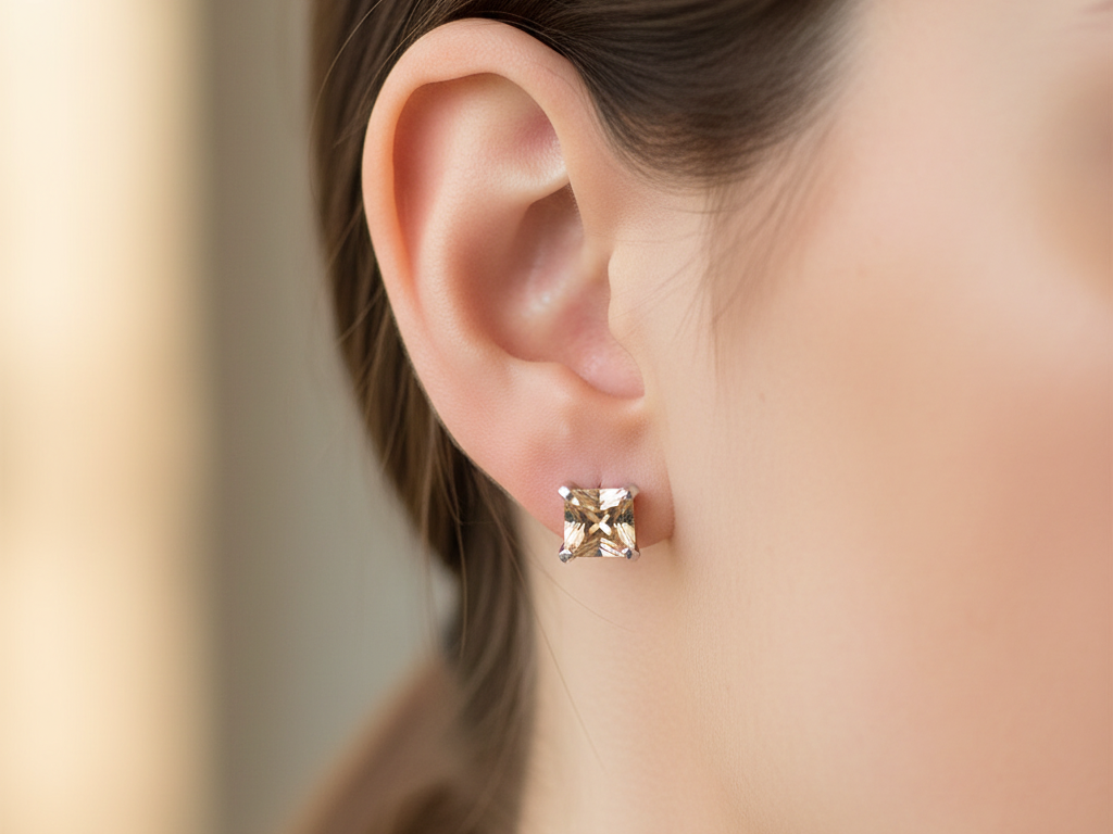 Yellow Topaz Cz November Month Birthstone Cubic Zirconia Silver Square 4mm x 4mm Claw Set Earring