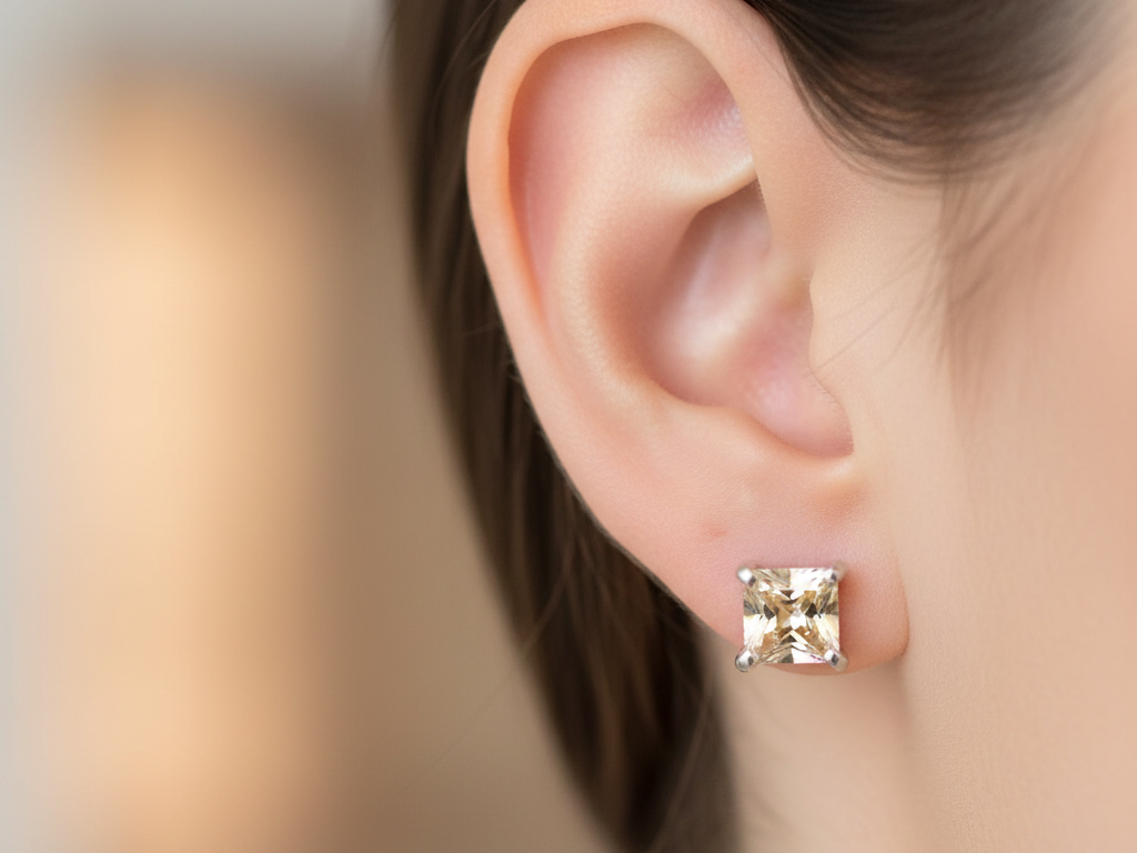 Yellow Topaz Cz November Month Birthstone Cubic Zirconia Silver Square 4mm x 4mm Claw Set Earring