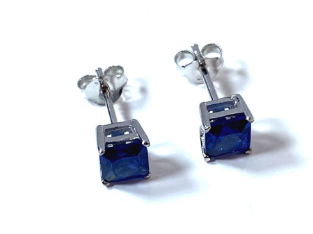 Sapphire Cz September Month Birthstone Cubic Zirconia Silver Square 4mm x 4mm Claw Set Earrin
