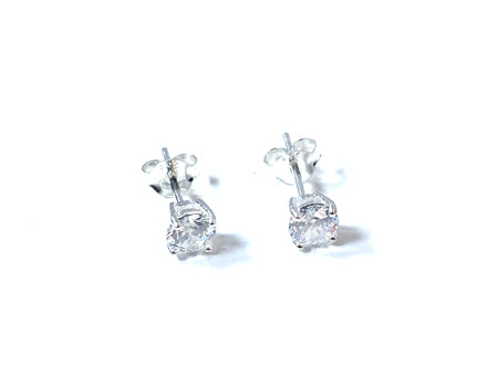 Kids White April Birthstone Cubic Zirconia Silver 5 mm Claw Set Earring.