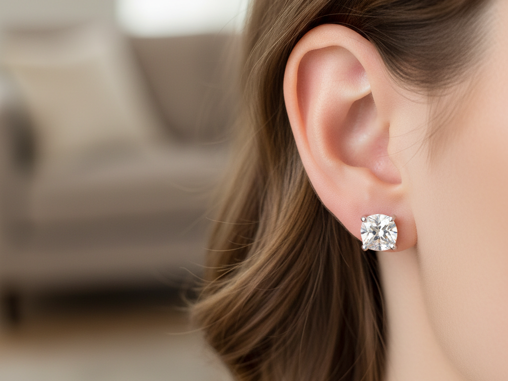 Kids White April Birthstone Cubic Zirconia Silver 5 mm Claw Set Earring.