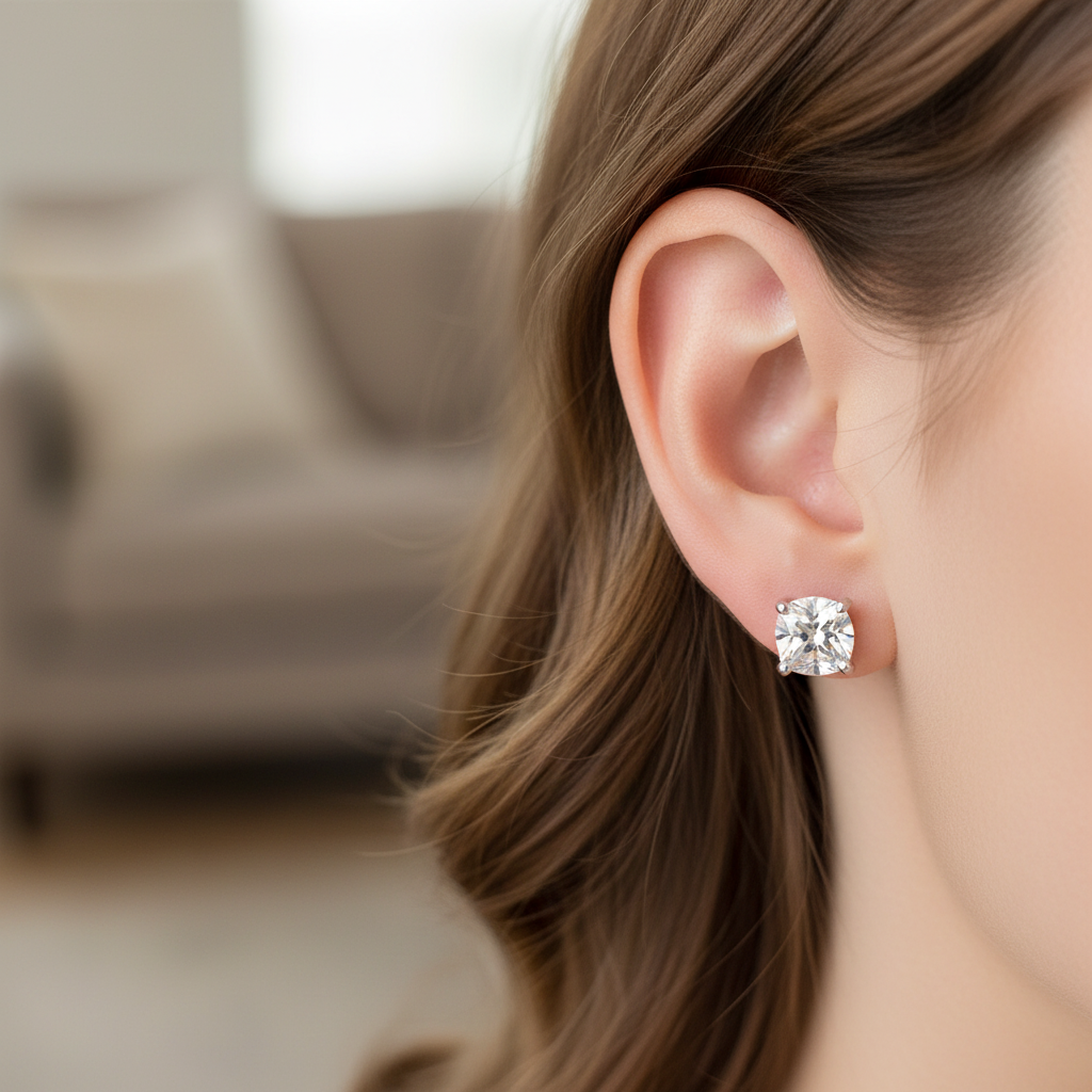 Kids White April Birthstone Cubic Zirconia Silver 5 mm Claw Set Earring.