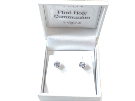 Kids White April Birthstone Cubic Zirconia Silver 5 mm Claw Set Earring.