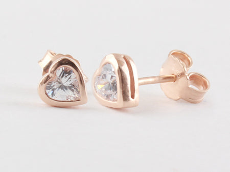 A Kids Rose Plated Heart Cz Earring