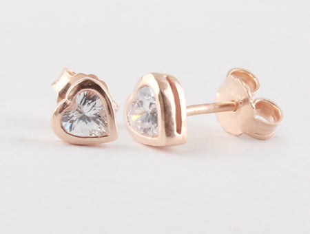 A Kids Rose Plated Heart Cz Earring
