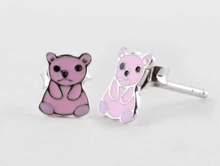 Silver Kids Teddy Pink Earring