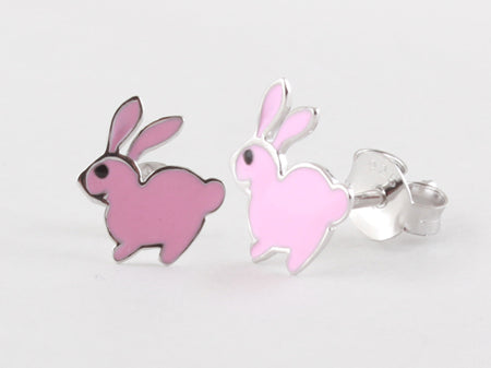 Silver Kids Rabbit Pink Earring