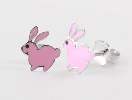 Silver Kids Rabbit Pink Earring