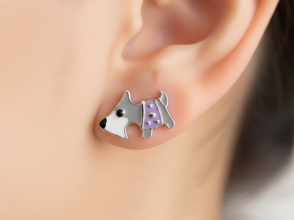 Silver Kids Dog Miniature Schnauzer Earring