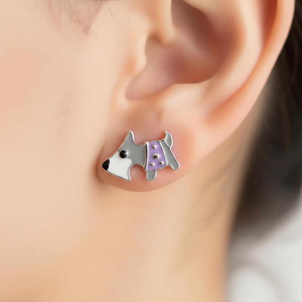 Silver Kids Dog Miniature Schnauzer Earring