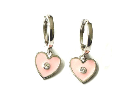 Pink Enamelled Silver Heart Huggies Earring