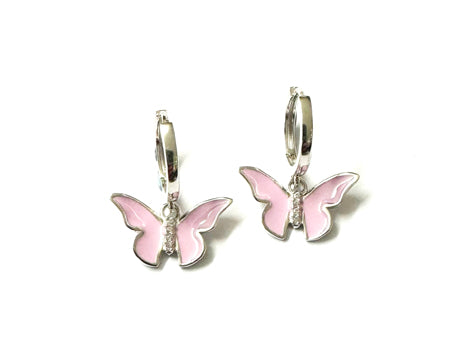 Pink Enamelled Silver Butterfly Pendant Chained