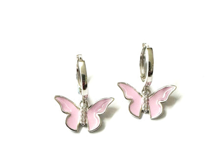 Pink Enamelled Silver Butterfly Pendant Chained