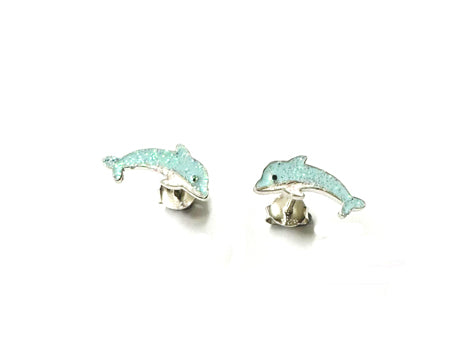 Blue Enamelled Silver Dolphin Pendant Chained