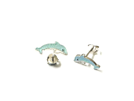 Blue Enamelled Silver Dolphin Earring