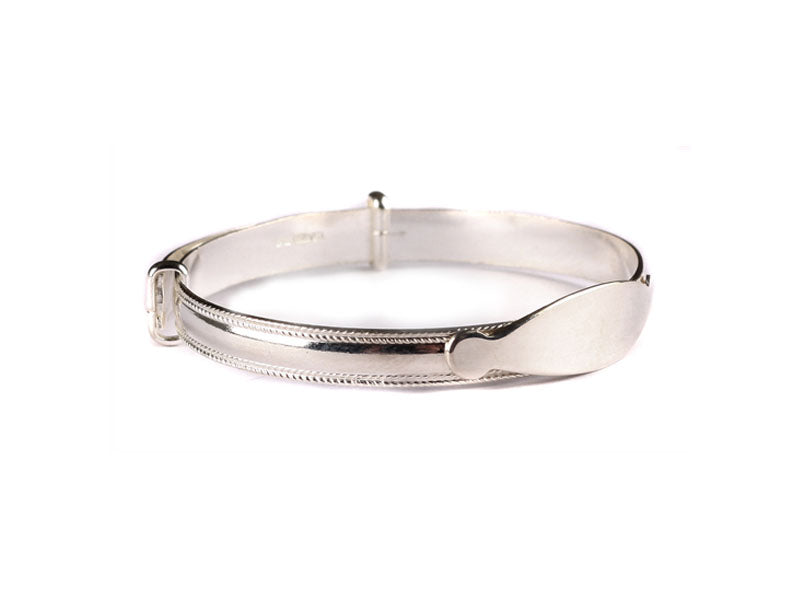 Kids Silver Expandable Bangle with Disc.