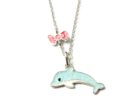 Blue Enamelled Silver Dolphin Earring