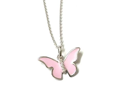 Pink Enamelled Silver Butterfly Huggies Earring