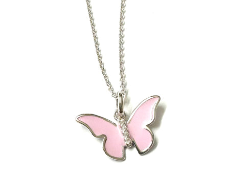 Pink Enamelled Silver Butterfly Huggies Earring