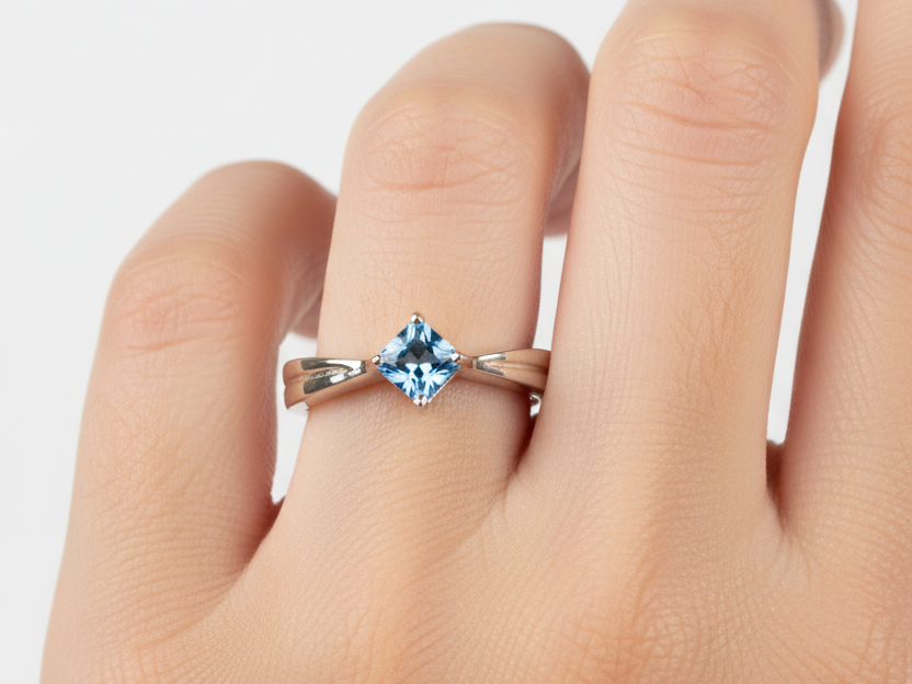 A Kids Aqua Cz Silver Ring.