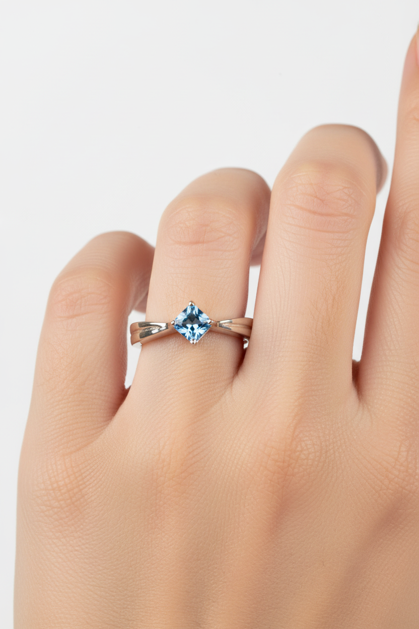 A Kids Aqua Cz Silver Ring.