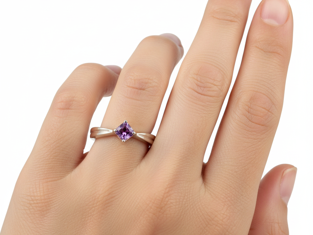 A Kids Amethyst Cz Silver Ring.