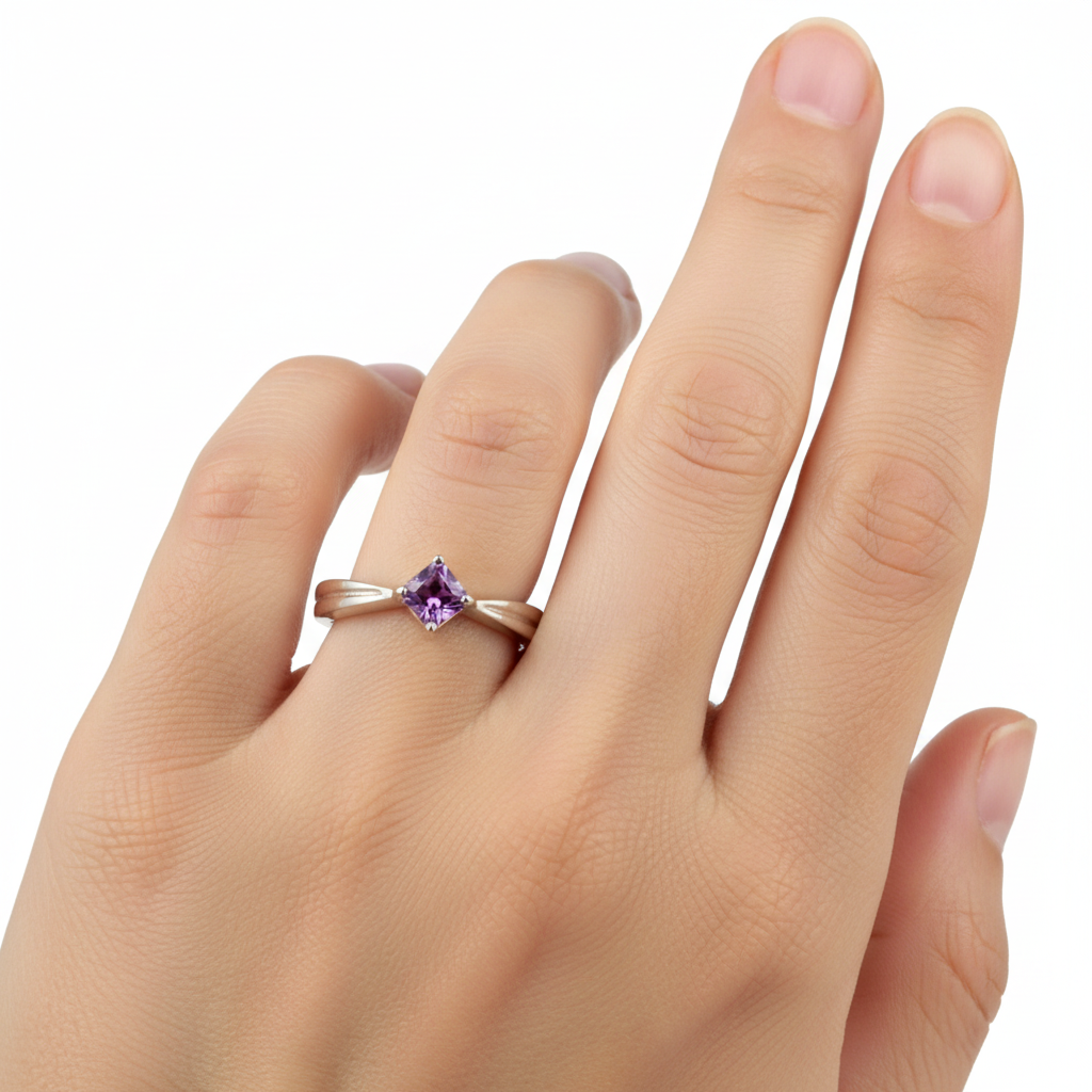A Kids Amethyst Cz Silver Ring.