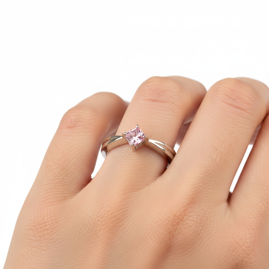A Kids Pink Cz Silver Ring.