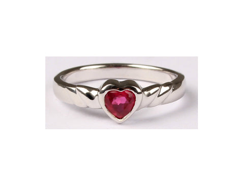 A Kids Ruby Cz Silver Heart Shaped Ring.
