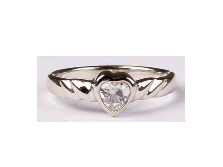 A Kids White Cz Silver Heart Shaped Ring.