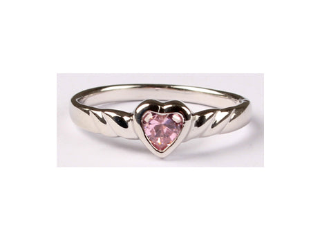 A Kids Pink Cz Silver Heart Shaped Ring.
