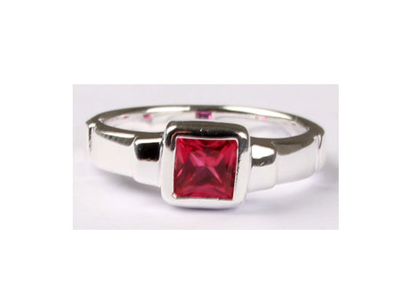 A Kids Ruby Cz Silver Ring