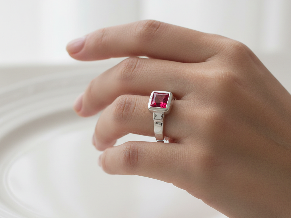 A Kids Ruby Cz Silver Ring