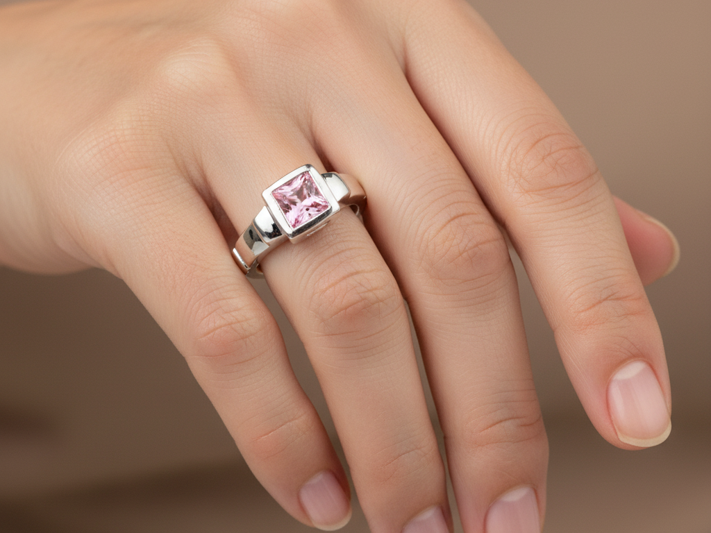 A Kids Pink Cz Silver Ring.