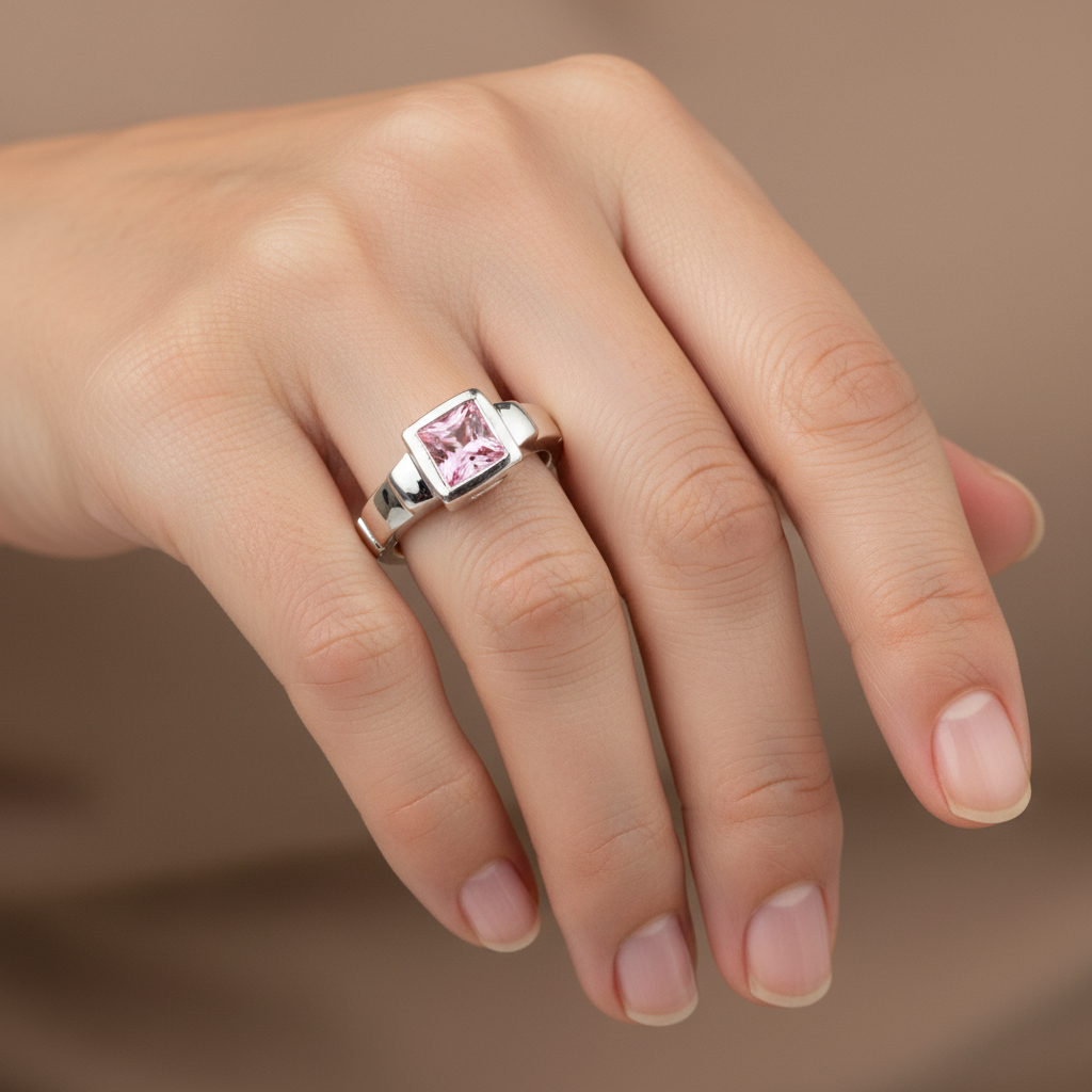 A Kids Pink Cz Silver Ring.