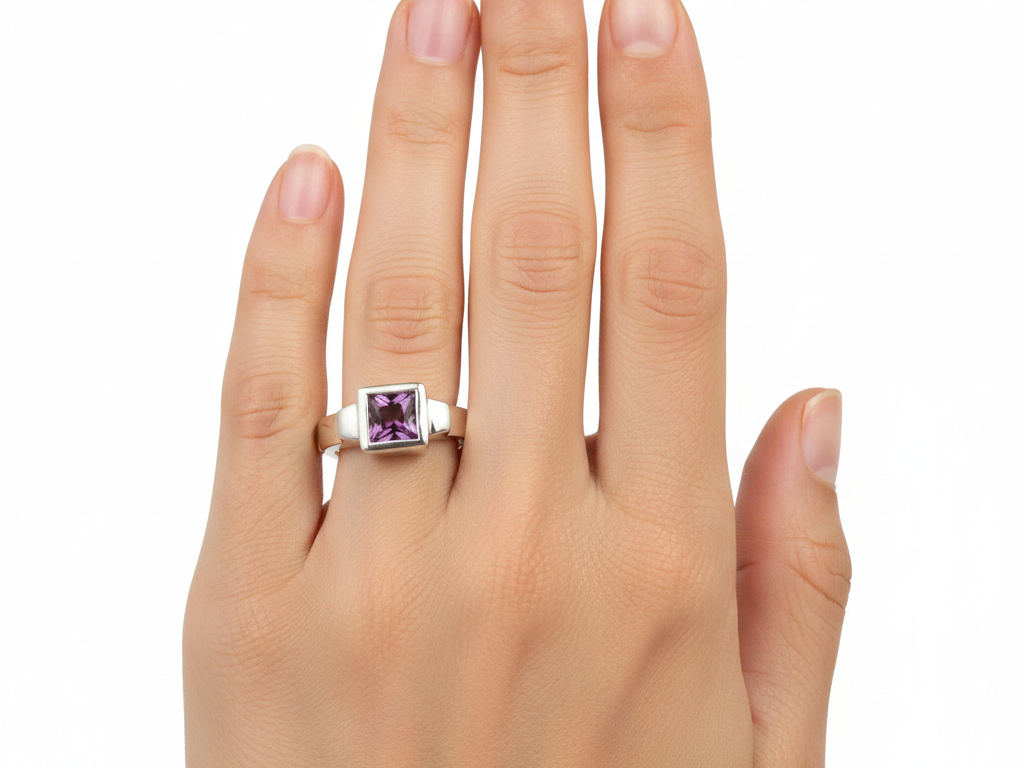 A Kids Amethyst Cz Silver Ring.