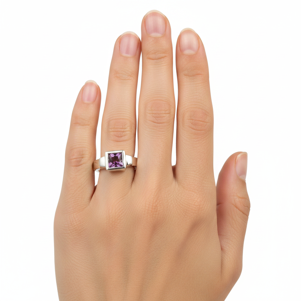 A Kids Amethyst Cz Silver Ring.