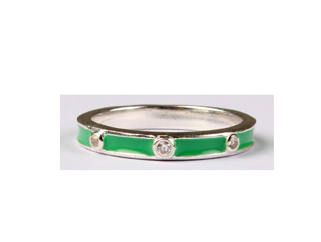 A Kids Green Enamel with white Cz Stone Silver Ring