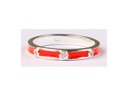 A Kids Red Enamel with white Cz Stone Silver Ring.
