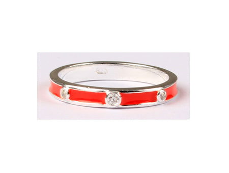 A Kids Red Enamel with white Cz Stone Silver Ring.