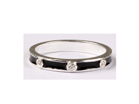A Kids Black Enamel with white Cz Stone Silver Ring