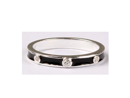 A Kids Black Enamel with white Cz Stone Silver Ring