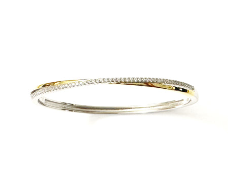 A White Cubic Zirconia Yellow plated Silver 2 Tone Bangle.