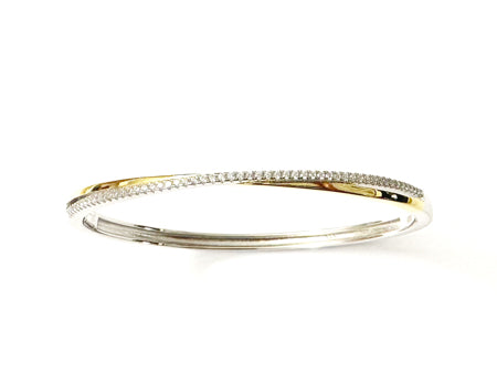 A White Cubic Zirconia Yellow plated Silver 2 Tone Bangle.