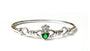 Claddagh Silver Bangle with Emerald Cubic Zirconia Stone
