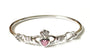 Claddagh Silver Bangle with Pink Cubic Zirconia Stone