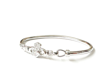 Claddagh Silver Bangle with White Cubic Zirconia Stone
